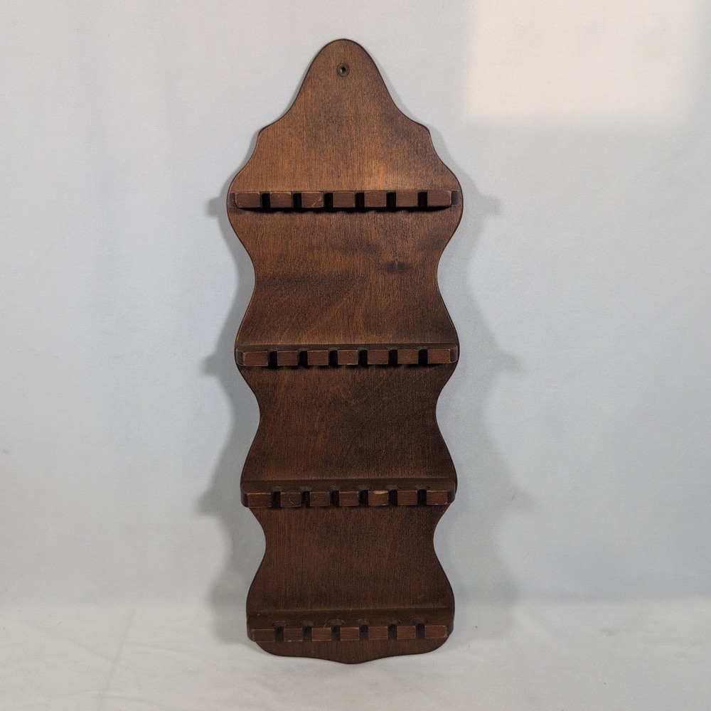 Vintage MCM Wood Rack Display Holder For Souvenir Tea Spoon Or Hankie Collection